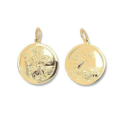 9ct Yellow Gold Round Dbl Sided St Christopher Pendant PN284